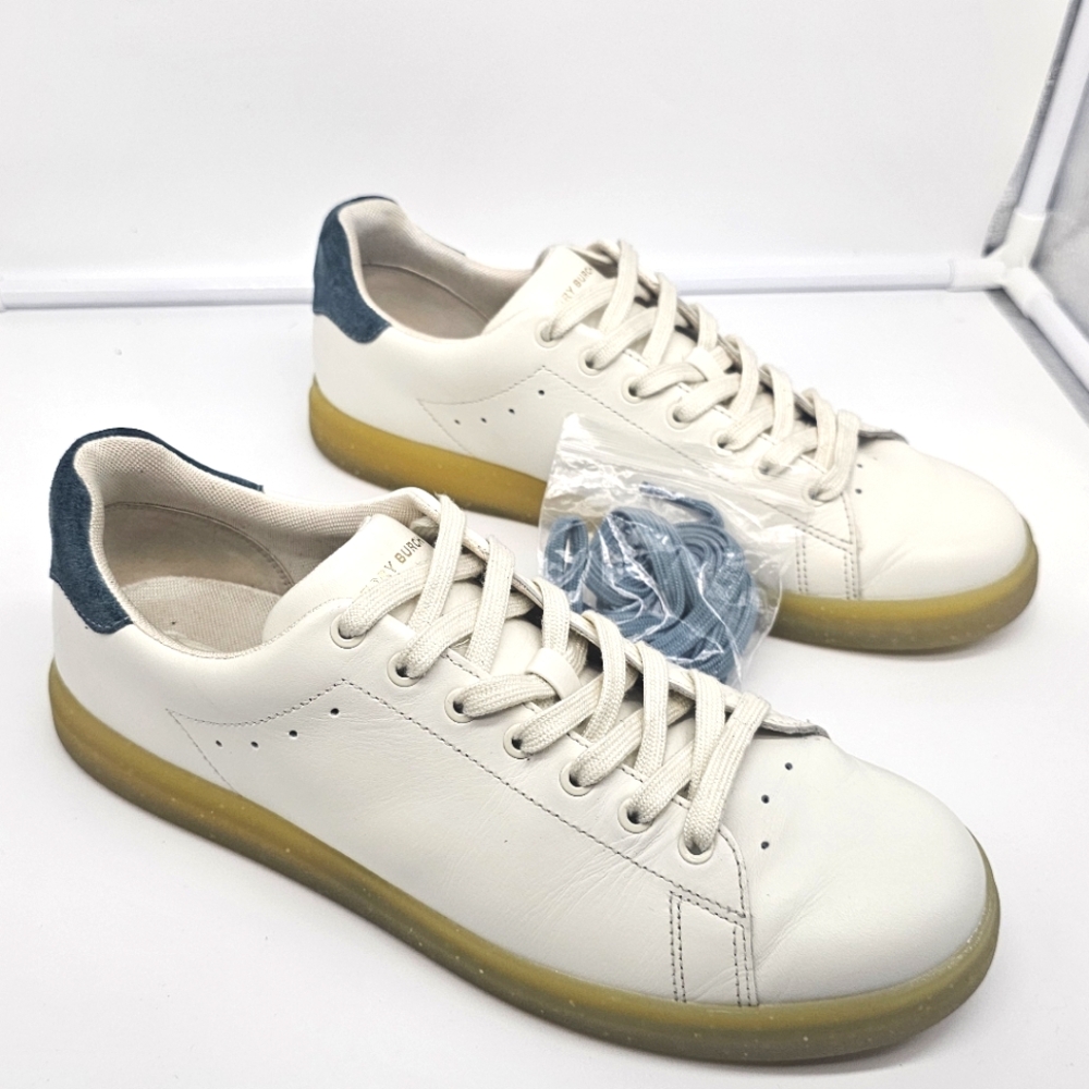 TORY BURCH Howell Court Ivory Leather Contrast Sole Sneakers sz 10
